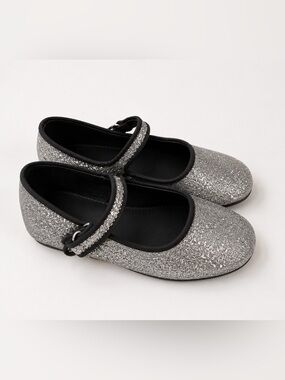 ZABA Kids Girls Glitter Mary Jane Flats Sparkle Silver Strap Shoes‎ Size 27 us 9